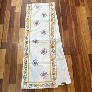 Sur La Table Deruta Style Table Runner 108" Italian Maiolica Cotton Floral Blue